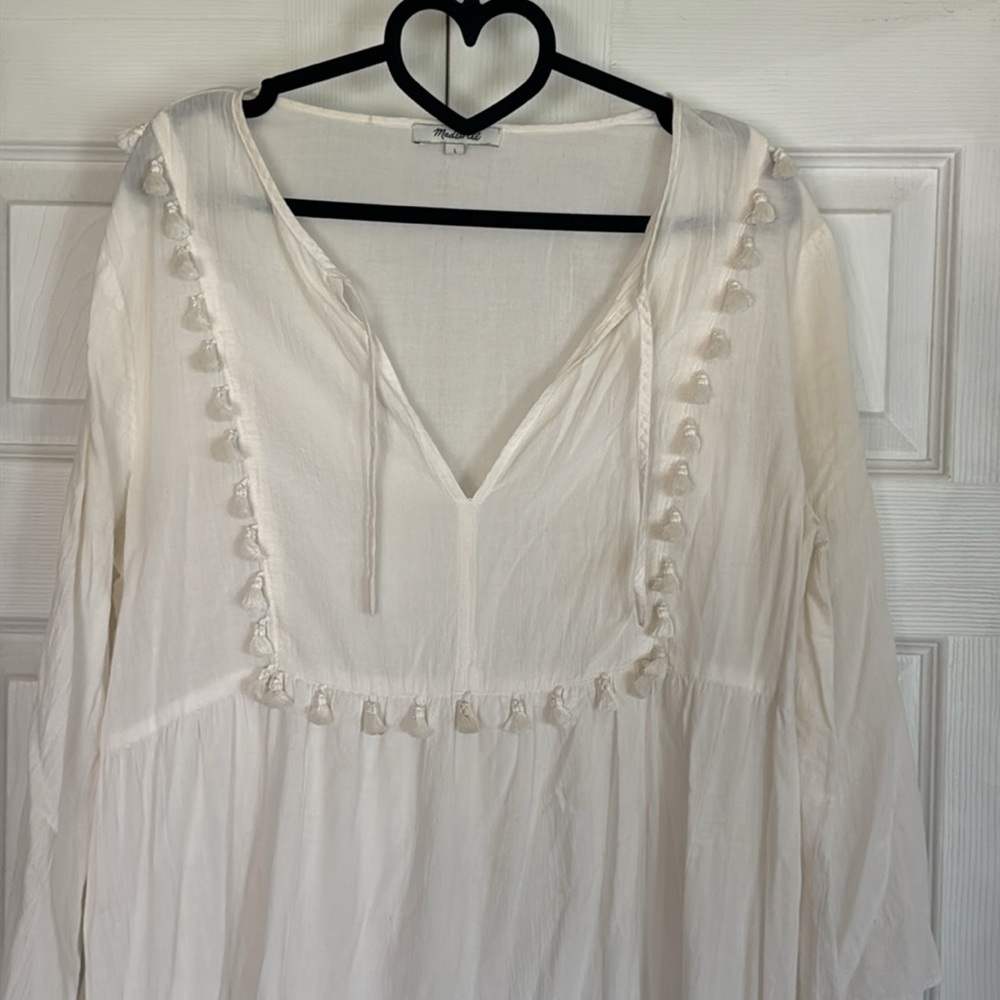 Madewell Laura caftan tried cover up  White Maxi Dress with Tassels - Picture 5 of 7